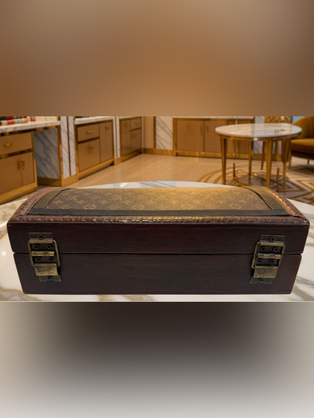 Louis Vuitton Brown Monogram Wood Trunk Box with Brass Hardware - Picture 2 of 6
